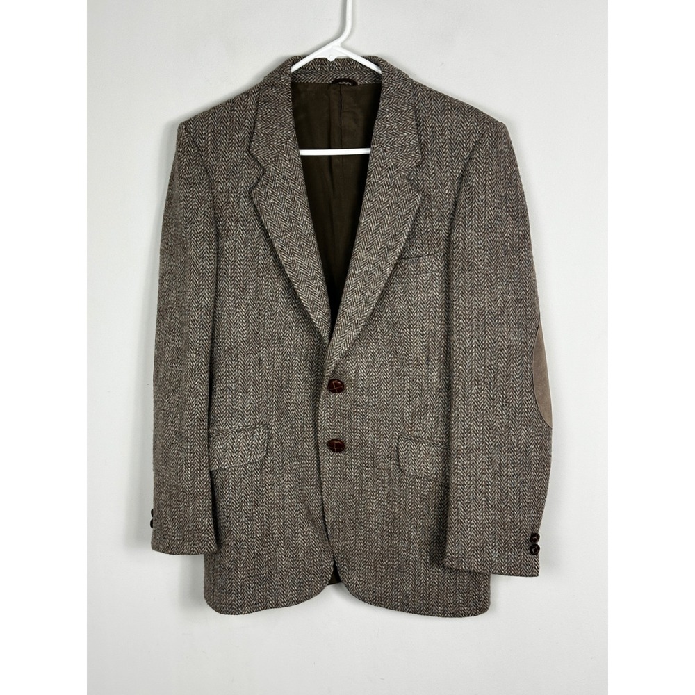 Vintage‎ Harris Tweed Scotland Elbow Patch Virgin Wool Blazer Jacket Mens 40 R